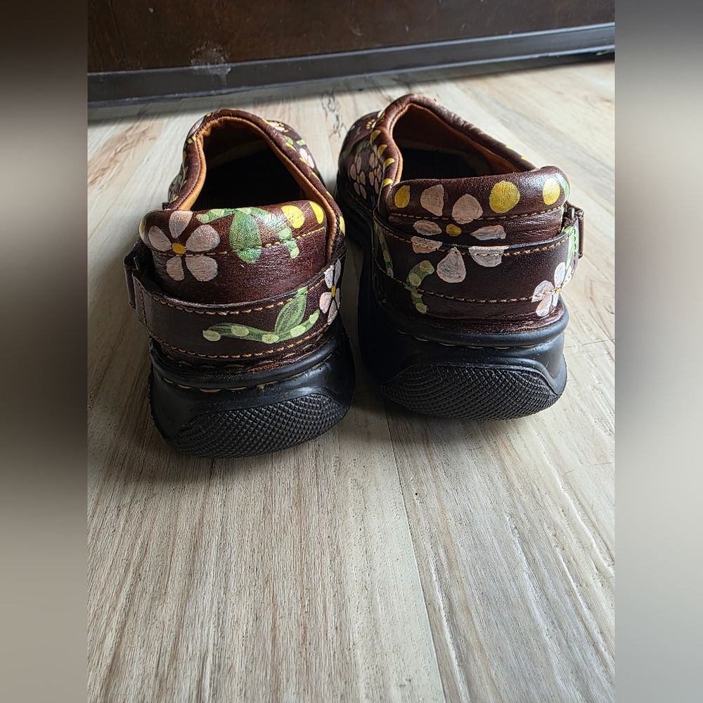 Hand Painted Leather Loafers Foral Motif Born For J.Jill Brown Sz 9 M/W 40.5 - Picture 3 of 10